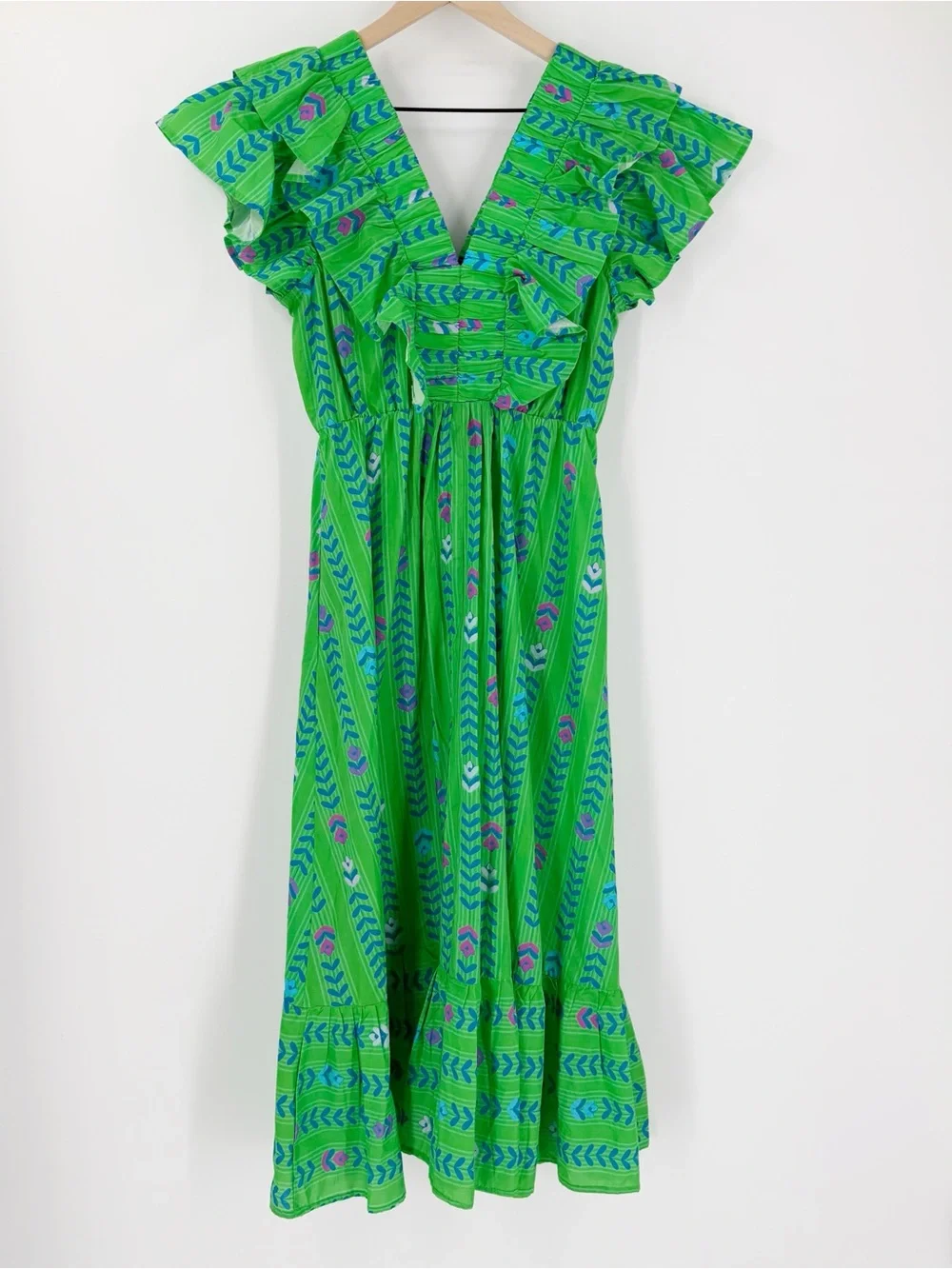 Umgee Green Ruffle Maxi Dress S Spring Summer Cotton - Picture 6 of 6